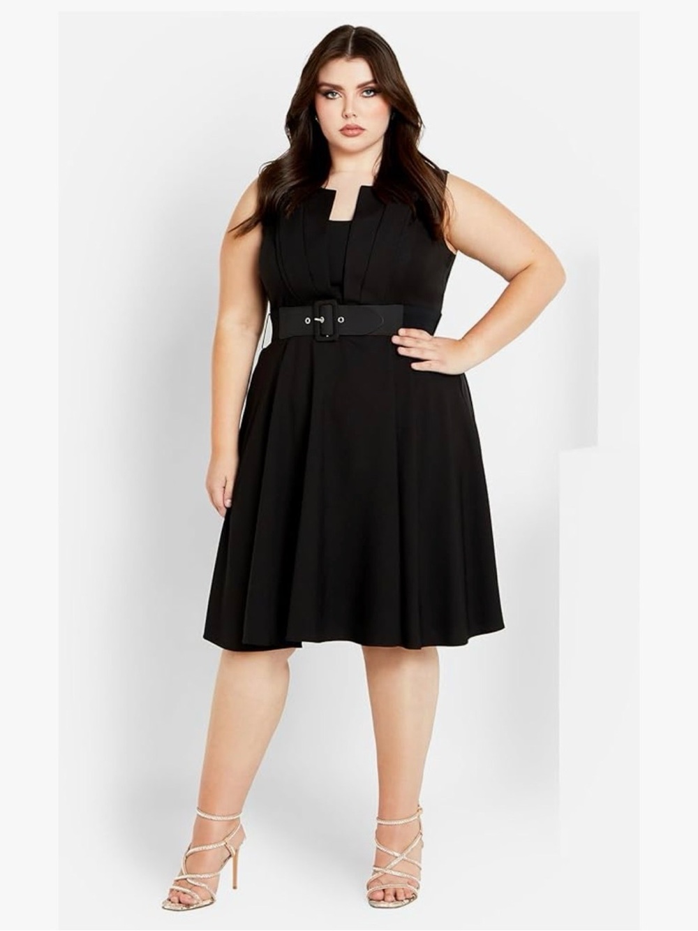 City Chic Black Belted Midi A-Line Dress